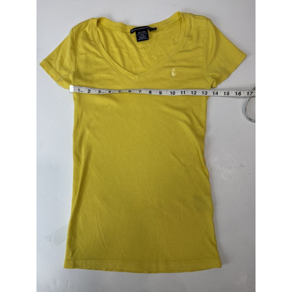 Ralph Lauren Sport Yellow Fitted V-Neck Tee Y2K Long Cotton Horse Logo Small - Picture 5 of 8